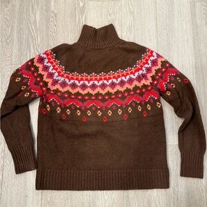 Lou & Grey Brown Turtleneck Sweater with Fair Isle Pattern